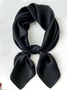 1 件 27.56 英寸方形奢华头巾，时尚印花披肩/围巾，适合女士，四季皆宜，70*70 厘米真丝质感材质 - 黑色 - 查看 2