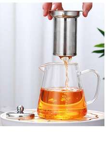 1pc Glass Teapot With 304 Stainless Steel Filter, High Borosilicate Glass, Straight Body Steel Infuser Teapot, Large Capacity Triangle Pot - Multicolor - View 9