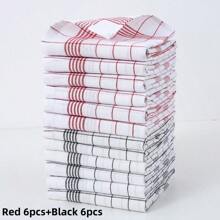 1/2/4/6/8/12 pièces Serviettes de cuisine ultra-douces, super absorbantes, à motifs carreaux et rayures, chiffons à vaisselle rouges / bleus / noirs, parfaits pour la maison et la salle à manger