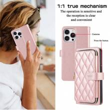 Crossbody Wallet Case For IPhone 16 15 14 13 12 11 Pro Max 7 8 Plus SE 2020 SE 2022, PU Leather Zipper Handbag Purse Flip Cover, Kickstand Folio Case With Card Slots Holder Wrist Strap Lanyard - 玫瑰金 - 查看 8