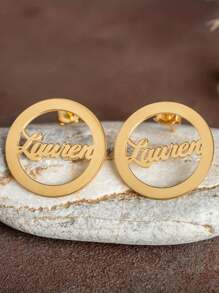 Custom Name Stud Earrings, Stainless Steel Round Shape, Minimalist And , Suitable For Women's Daily Wear Or Parties, Fashionable Accessory For Women All Seasons - Multicolor - View 3