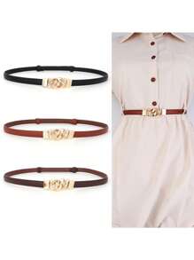 Women's Dress Accessory Summer, Drawstring Waist Belt, Adjustable Fashion Chain Buckle, Simple Dress Strap For Shirt, Solid Color Casual PU Leather Waist Belt