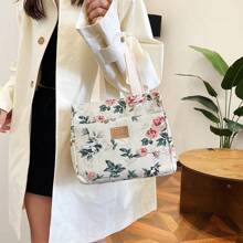 Retro Style Contrasting Canvas Zipper Handbag With Front Pocket And Lining, Floral Print, Suitable For Daily Use And Shopping, Simple And Lightweight Mother Bag, High-Performance Outdoor Women's Handbag - Multicolor - View 3