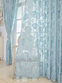 1 件柔软天鹅绒花卉图案波西米亚半透明窗帘，装饰窗帘，适合卧室、客厅、家居装饰，四季皆宜 - 藍色 - 查看 2