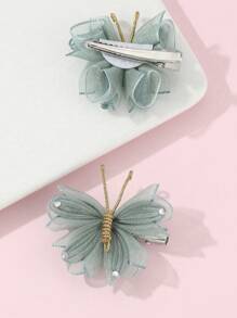 2pcs Handmade Cute Butterfly Hair Clips, Fashionable & Sweet, Ideal Gift For Best Friends - Green - View 3