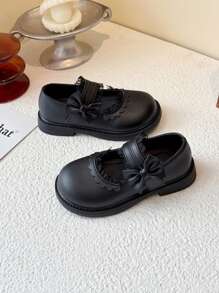 1 双女童黑色平底鞋，钩环钩环仙女风格可爱一脚蹬休闲户外鞋，适合夏季 - 黑色 - 查看 1