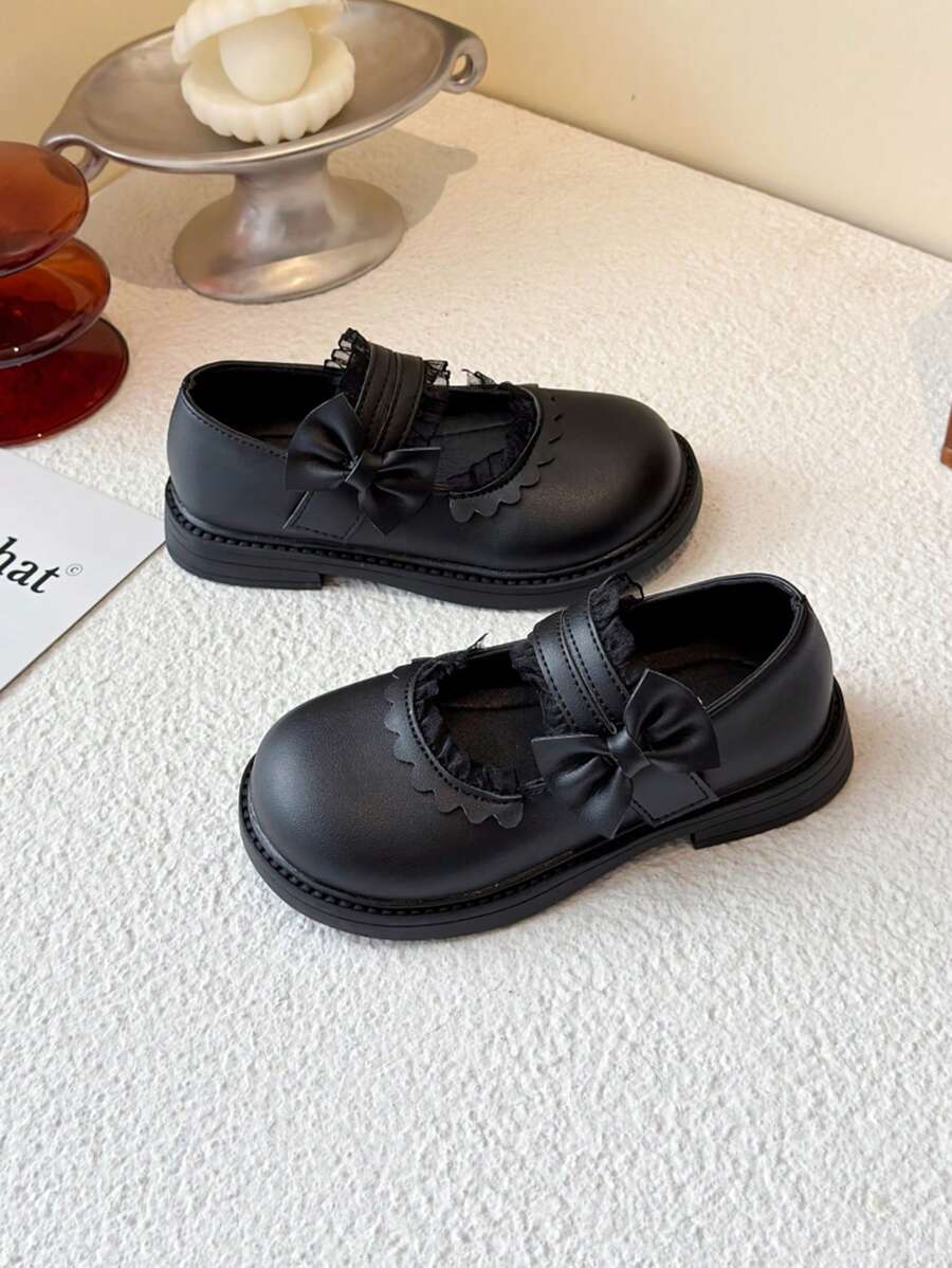 1 双女童黑色平底鞋，钩环钩环仙女风格可爱一脚蹬休闲户外鞋，适合夏季 - 黑色 - 查看 1