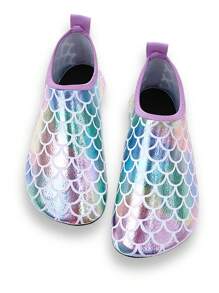 Children's Outdoor Beach Shoes, Girls' Colorful Fish Scale Soft Sole Lightweight Breathable Outdoor Swimming Water Sports Beach Elastic Socks Shoes