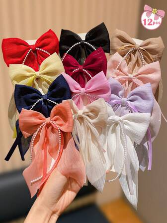 12 件多色蝴蝶结发夹，适合日常和休闲佩戴，四季时尚