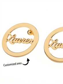 Custom Name Stud Earrings, Stainless Steel Round Shape, Minimalist And , Suitable For Women's Daily Wear Or Parties, Fashionable Accessory For Women All Seasons - Multicolor - View 1
