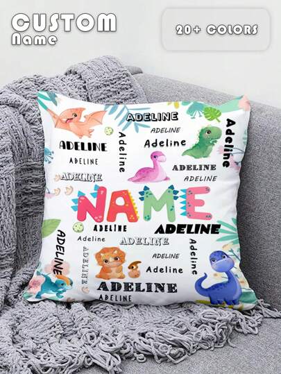 1pc Customized Name Print Pillowcase, Customizable Name And Patterns Like Dinosaur, Turtle, Special Fonts, Single-Sided Print, Suitable For Children, Birthday, Children's Day, Daily Gift, Can Make Your Own Photo Pillowcase, Great Gift For Family, Friends And Yourself