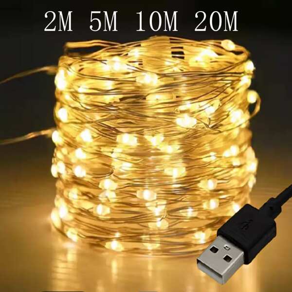 1pc 20m Fairy Lights With 200 Warm White LED, USB Powered LED Lights For Christmas, Wedding, Party, Home Holiday, Gathering, Wedding Decor. Steady On.