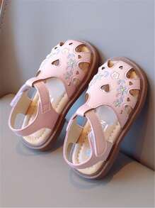 Toddler Girls' White Sandals, Summer New Princess Soft Sole Shoes With Embroidery Hollow Out, Non-Slip Baby Closed Toe Shoes - Pink - View 5