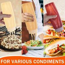 3pcs Kitchen Salad Squeeze Sauce Bottle, Honey Oyster Sauce Seasoning Bottle, Condensed Milk Squeeze Bottle, Three-Hole Seasoning Bottle, With Scale, Transparent Visual Control Leak-Proof Squeeze Sauce Bottle Festival Party Supplies - Multicolor - View 7