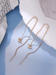 Nooxian 1 Pair Fashionable Micro-Inlaid Zirconia Wing Design Tassel Dangle Earrings