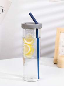 1pc Large Capacity Plastic Fruit Infuser Water Bottle With Straw And Removable Filter, 900ml - Multicolor - View 4