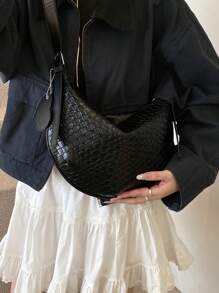 1buc nouă geantă moale în formă de semilună cu pernă, geantă de umăr vintage Y2K în stil gotic de capacitate mare pentru femei, potrivită pentru utilizare zilnică și călătorie, geantă de modă Burgundy cu decorare textura aligator