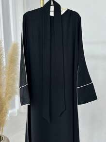 New Spring/Summer Arabic Loose Crochet Trim Decoration Eid Al-Fitr Dress Gown For Women, Modest Abaya - Black - View 3