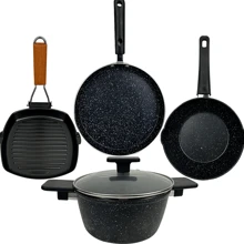 4 件套不粘、易清洁、耐磨铝制炊具套装（包括煎锅、炖锅等）。采用简约时尚的黑色和各种手柄设计，适合煎炸、烧烤、炖煮。这款多功能厨具套装非常适合日常烹饪和家庭聚会。 - 黑色 - 查看 9