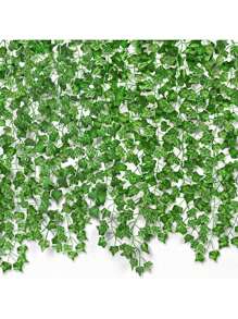 1/12pcs Artificial Sweet Potato Vines, Ivy Fake Leaves, Green Plant Vines For Home Party Decor, Window, Yard Decoration Gifts Birthday Graduation - Sweet Potato Leaves-green - View 1