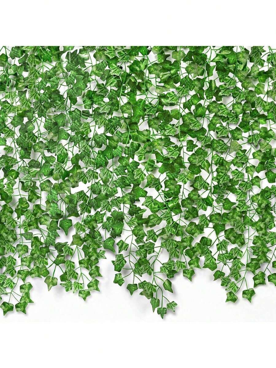 1/12pcs Artificial Sweet Potato Vines, Ivy Fake Leaves, Green Plant Vines For Home Party Decor, Window, Yard Decoration Gifts Birthday Graduation - Sweet Potato Leaves-green - View 1