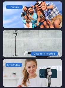 AXNEN Gimbal Stabilizer With Extendable Selfie Stick Tripod, With Fill Light And Wireless Remote Control, Compatible With Smartphones - Black and White - View 10