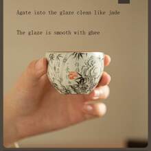 1 件汝窑墨竹裂釉茶杯，陶瓷茶具茶杯，主人和客人用，容量 60 毫升，功夫茶 - 彩色 - 查看 12