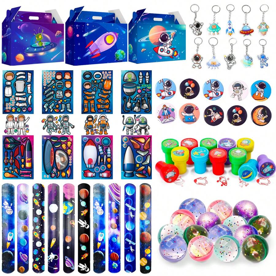 FRUITFUL PARTY Space Party Favors - 70pcs Space Themed Party Favors, Space Birthday Decorations Includ Space Goodie Bags Stamp Slap Bracelet Etc Space Birthday Party Favors For Space Themed Birthday Party Supplies - 彩色 - 查看 1