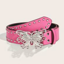 42.5 Inch Hollow Butterfly Belts, Punk Style Versatile Niche Design Leather Belt, New Punk Style Wide Waistband