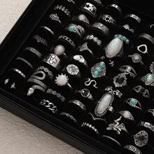 40pcs Unique Gothic Style Mix & Match Ring Set, Artificial Gemstone, Suitable For Vacation, Party, Dating, Daily Wear, Festival, Family, Friends, Gift (Without Box)