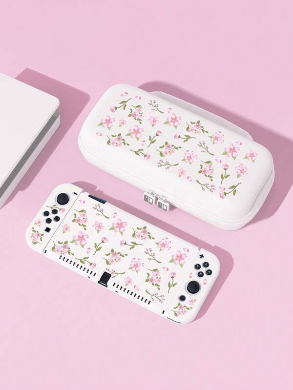 1 Stück Blumen Muster Schutzhülle, kompatibel mit NS/Switch OLED/Lite, Zubehör kompatibel mit Switch Konsole, Familien Set, Aufbewahrungstasche, bestes Geschenk für Switch Spieler