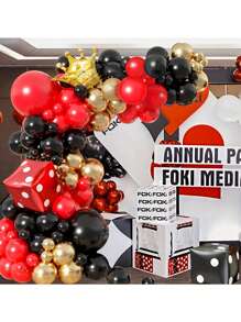 20pcs/117pcs/13pcs Red, Gold, Black Latex Balloons, Red & Black Dice, Gold Crown Balloon Set, Suitable For Party Game Background Decor, Birthday Party Decor, Anniversary, Casino Theme Party Decor - Multicolor - View 4