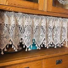 1pc Bohemian Style Beige Hollow Out Kitchen Short Curtain, Small Curtain, Cabinet Divider Curtain, Door Curtain - Beige - View 10
