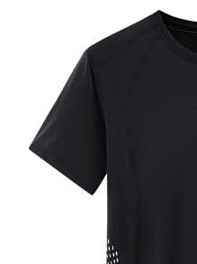 Boyfriend Style Men's Quick Dry T-Shirt, Cool Ice Silk Short Sleeve Elastic Round Neck Top, Moisture Wicking Sweatshirt, 1pc, Suitable For Fitness, Training, Running, Fast Drying Clothing - Black - View 4