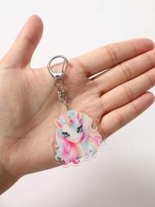 6 件粉色独角兽图案亚克力钥匙扣吊坠，独角兽主题生日家庭节日派对装饰，派对装饰钥匙圈钥匙链，生日派对礼物吊坠，包包吊坠饰品，送给朋友的礼物 - 獨角獸 - 查看 5