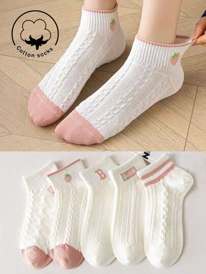 1/3/5 双女士棉袜、短袜、隐形袜、白袜、女士袜子、可爱袜子、女童袜子、秋冬/春秋夏袜、网眼透气细节、导轨透气孔设计、吸湿排汗、柔软滑爽，适合各种节日、运动、休闲、商务等日常穿着，一年四季均可穿着，颜色组合随机。