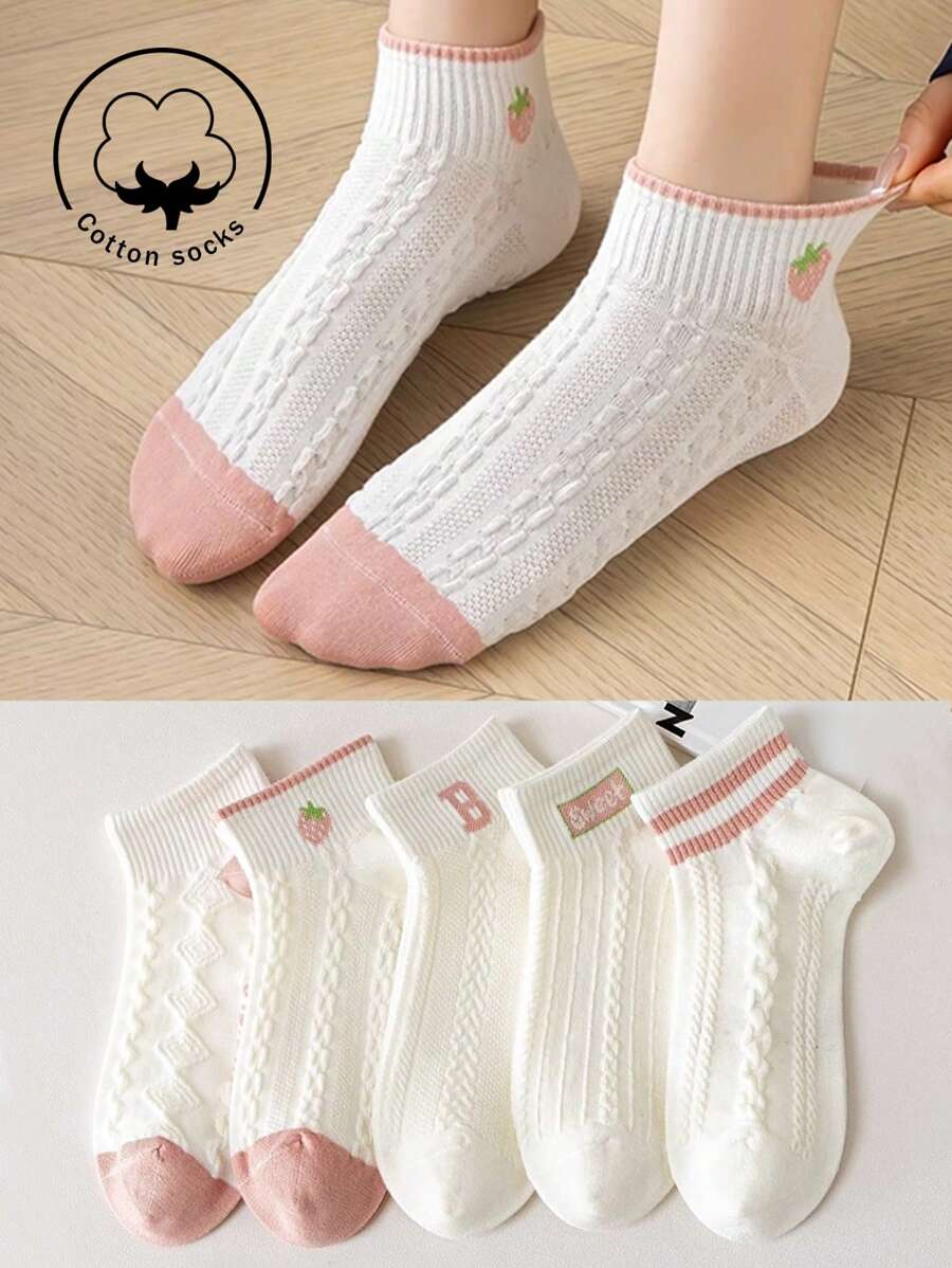 1/3/5 双女士棉袜、短袜、隐形袜、白袜、女士袜子、可爱袜子、女童袜子、秋冬/春秋夏袜、网眼透气细节、导轨透气孔设计、吸湿排汗、柔软滑爽，适合各种节日、运动、休闲、商务等日常穿着，一年四季均可穿着，颜色组合随机。