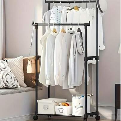 1 件独立式晾衣架，单/双杆室内阳台晾衣架，移动衣架，适用于家庭、宿舍、学生