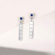 1 Pair 925 Silver Square & Round Blue Sapphire Geometric Letter French Style Simple Letter Stud Earrings For Women