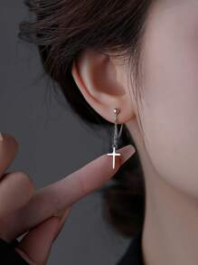 1 Pair Unique High-End Cross Chain Earrings, Cubic Zirconia Stud Earrings, Edgy & Elegant Style, Suitable For Men And Women