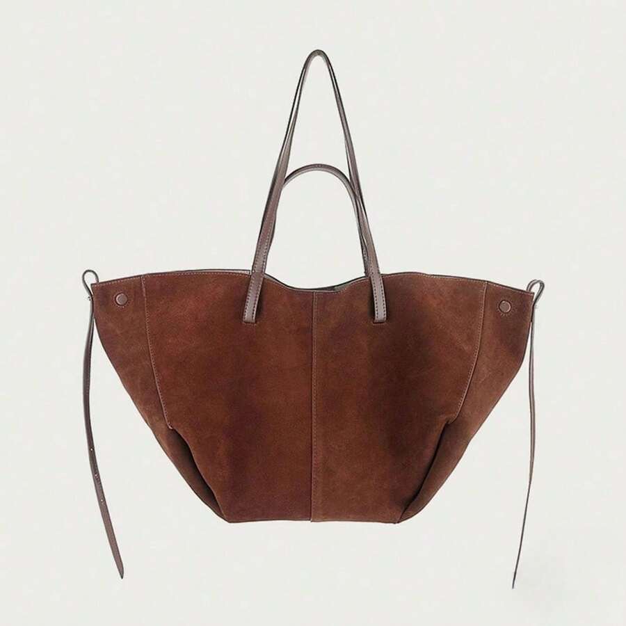Women Top Handle Bags - Brown Suede - View 1