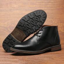 Men's Desert Boots, Simple For Commuting, Rubber Dual-Color Sole, Retro Casual Ankle Boots - Black - View 3