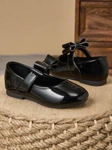 1 Paio di scarpe formali in pelle nera per ragazze, scarpe da principessa e host per la scuola, coro, con punta tonda in morbida pelle, scarpe da etichetta carine e alla moda, scarpe piatte da scuola