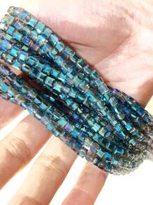 50 件 4 毫米方糖形透明玻璃珠、水晶方形散珠，适用于珠宝制作、DIY 手链项链耳环工艺品用品（4 毫米） - 藏蓝色 - 查看 3