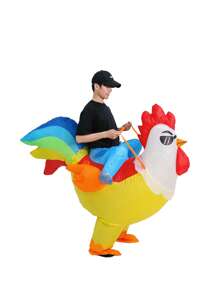 Niedliches, lustiges Kostüm mit bunt bedrucktem Hahn-Reitdesign, aufblasbares Halbkörperkostüm mit Cartoon-Puppen-Outfit, Halloween, Weihnachten LARP Party Zubehör, Fotografie-Requisiten, Bühnenperformance-Accessoires, perfektes Geschenk