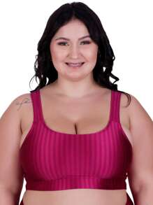Plus Size Gym Cropped Fitness Top With Wide Straps - Màu Hồng Tươi - Xem 1