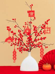 1 Pc 35.4 Inch Artificial Red Berry Holly Fruit, Christmas Red Berry Simulation Flower, Home Flower Decoration, Can Be Used For Christmas Home Decoration, Weddings, Parties, Living Rooms, Kitchen Decoration, Flower Arrangement DIY Decoration Christmas Decorations Room Decor Winter