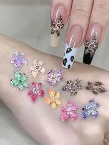 1 Box Of 50 Nail Ornaments Mixed Soft Carved Ice Crystal Flower Three-Dimensional Resin Multi-Color Lily DIY Nail Decoration