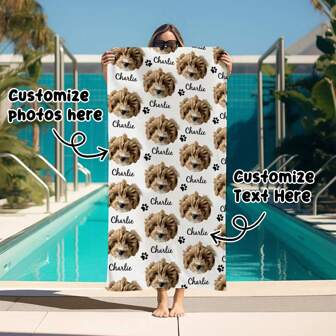 Customized Pet Beach Towel (Printable Name), Customized Cat Animal Beach Towel, Customized Funny Dog Children's Beach Towel (Summer), Holiday Bathroom Decor, Travel Essential, Travel Accessories, Beach Essential