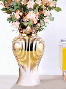 1 pieza Jarrón cerámico moderno blanco y dorado, jarrones decorativos altos y pequeños para sala de estar, centro de mesa, decoración del hogar, regalo, elegantes jarrones de piso y de mesa para boda, Navidad, Acción de Gracias, decoración de habitación del Día de San Valentín